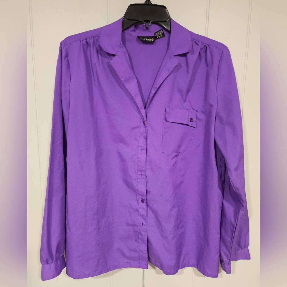 Vintage Ann Chabrol Purple Blouse Top VNeck Size 12 Lightweight Pleated Shoulder